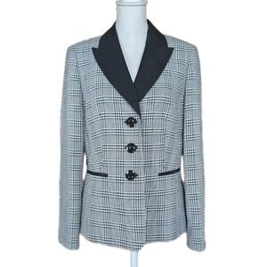 Kasper‎ Jacket Blazer Women's 10 Black White Houndstooth Career Casual Academia